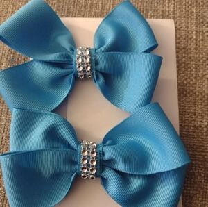 Blue Hair Bows with Rhinestone Accent